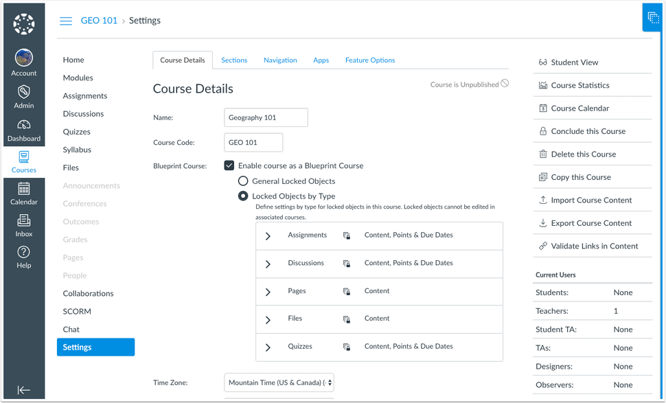 managing course details in canvas